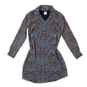 CAbi Blue and Brown Patterned Dress